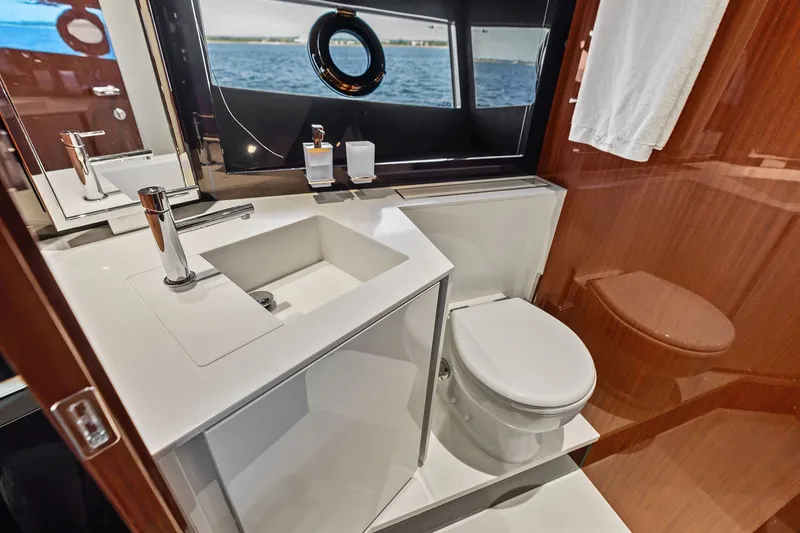 Slide: The Image of Luxurious bathroom interior of 2019 Riva 56' Rivale yacht with ocean view. - 41