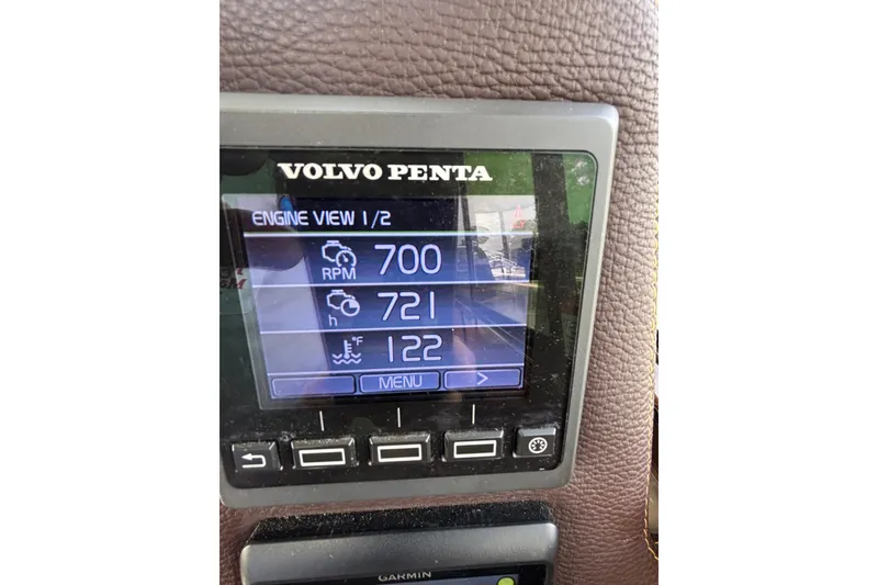 Slide: The Image of Volvo Penta engine display on 2016 Cutwater C-28 showing RPM Engine Hours and temperature. - 44