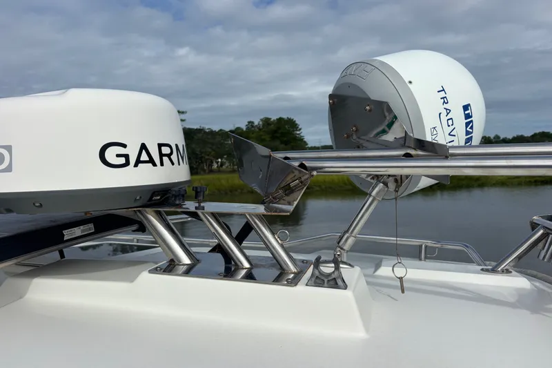 Slide: The Image of 2016 Cutwater C-28 boat with Garmin and TracVision equipment on stainless steel folding mast - 21