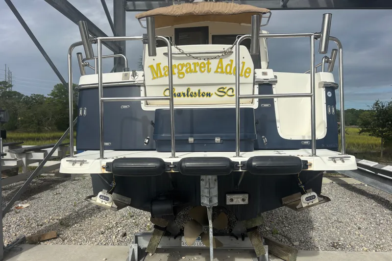 Slide: The Image of 2016 Cutwater C-28 boat named "Margaret Adele" in Charleston, SC, on a dry stack storage rack - 6