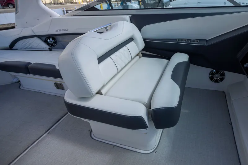 Slide: The Image of 2023 Regal 3300 Bowrider interior with luxurious seating and modern design. - 16