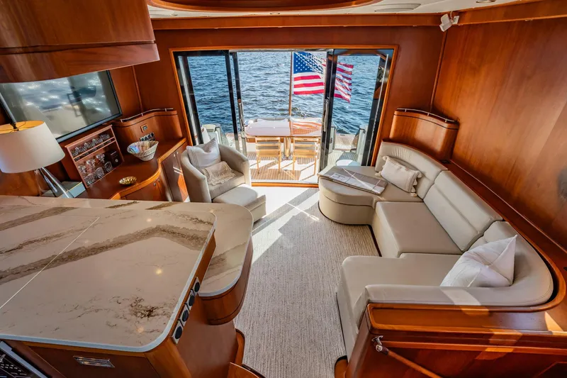 Slide: The Image of Luxurious interior of 2006 Vicem 62 Custom yacht with elegant seating and ocean view. - 37