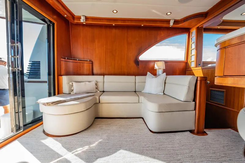 Slide: The Image of Luxurious interior of 2006 Vicem 62 Custom yacht with elegant seating and wooden accents. - 30