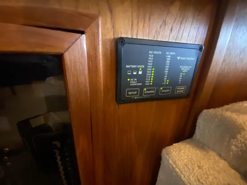 Slide: The Image of Ein elektrisches Bedienfeld in einem Boot mit Holzverkleidung und Treppenstufen. - 29