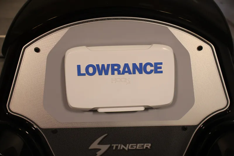 Slide: The Image of Lowrance Hook device on 2021 Lowe Stinger 195C boat dashboard. - 24