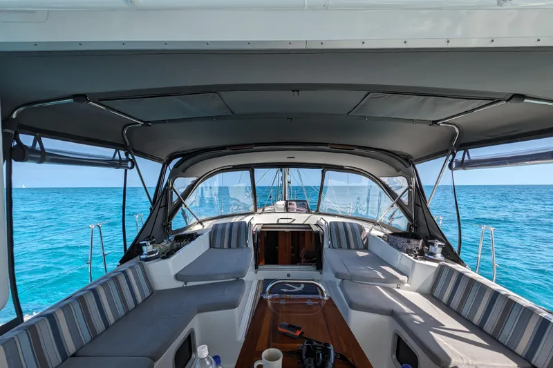 Slide: The Image of Interior view of 2012 Jeanneau 57 yacht with ocean backdrop. - 31