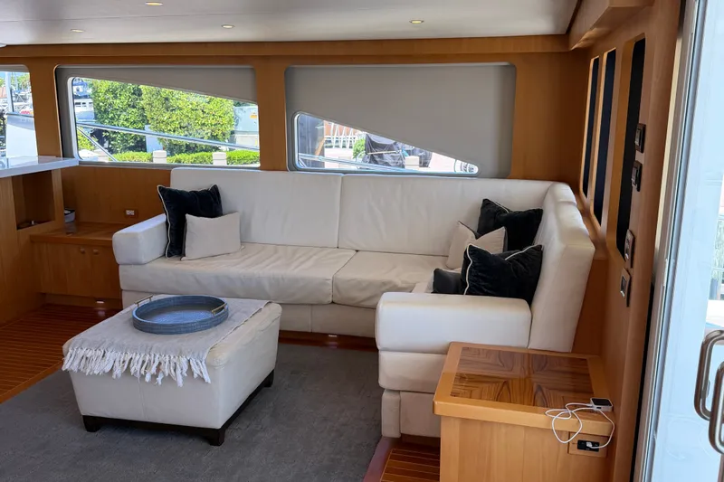 Slide: The Image of Luxurious interior of 2011 Pedigree Cat Sportfish Catamaran with white sofa and modern decor. - 19