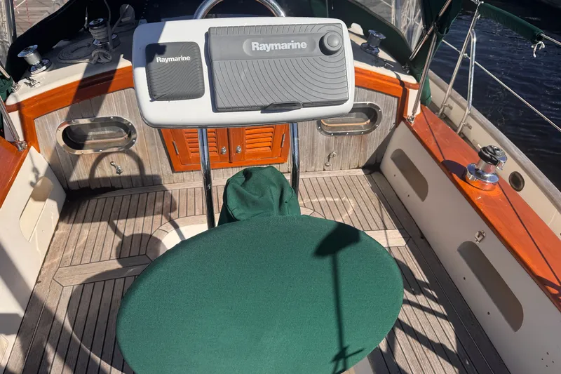 Slide: The Image of Cockpit of 1986 Tashing Tashiba 31 sailboat with Raymarine navigation equipment. - 8