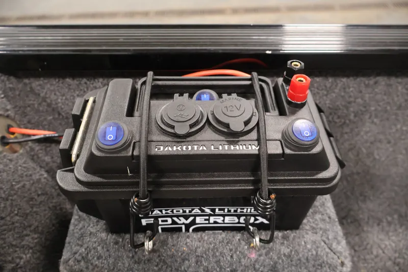 Slide: The Image of Dakota Lithium Powerbox in 2022 Lowe Fishing Machine 1625WT boat, featuring marine 12V outlets. - 33