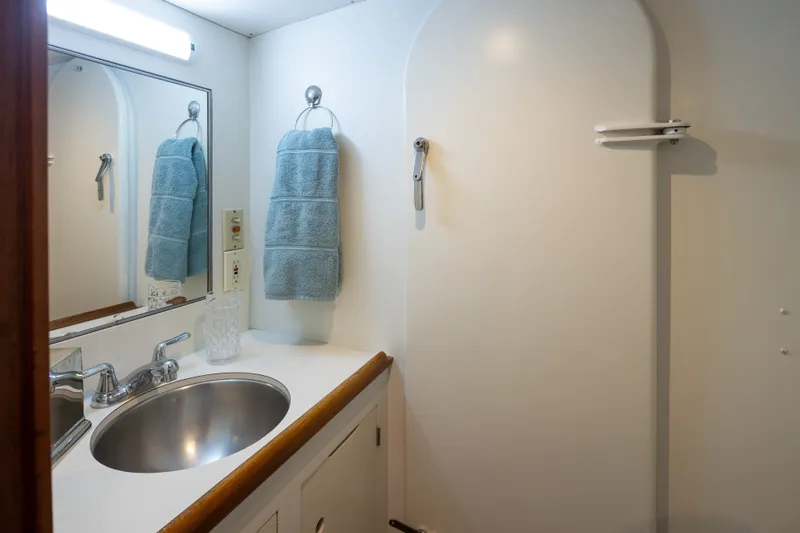 Slide: The Image of Bathroom interior of 1970 Sparkman & Stephens 57 yacht, featuring sink and towel. - 19