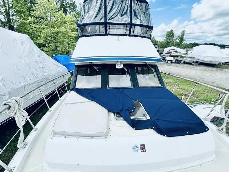 Slide: The Image of 1987 Bestway Labelle 40 with blue cover on the foredeck. - 17