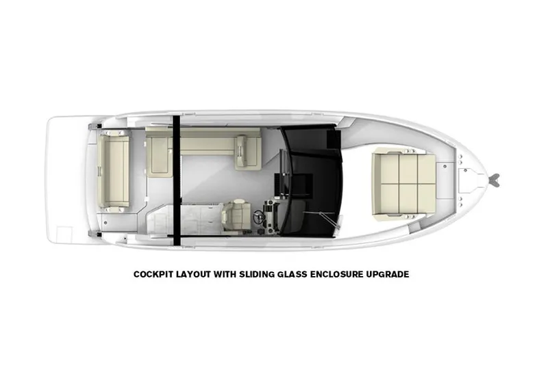 Slide: The Image of Manufacturer Provided Image: Top view of 2022 Regal 36 Grande Coupe cockpit layout with sliding glass enclosure upgrade. - 32