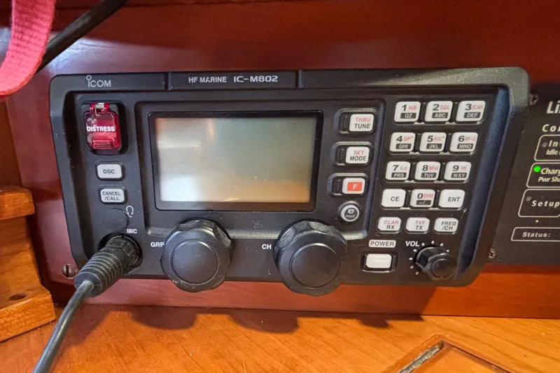 Slide: The Image of ICOM HF Marine IC-M802 radio on a 2002 Sabre 402 sailboat dashboard. - 39