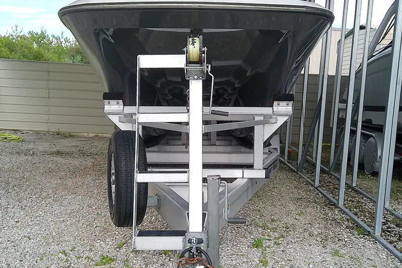 Slide: The Image of A 2022 Sea Cat 260 boat on a trailer, ready for transport. - 5