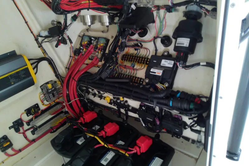 Slide: The Image of Electrical system of a 2022 Sea Cat 260 boat, featuring wiring and components. - 59