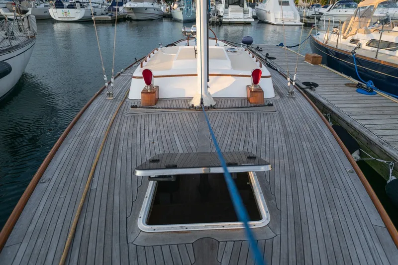 Slide: The Image of Deck of 2005 Morris M36 yacht docked at marina with open hatch. - 6
