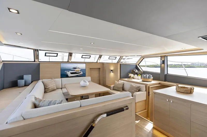 Slide: The Image of Luxurious interior of 2026 Aquila 50 Yacht with modern seating and elegant decor. - 33