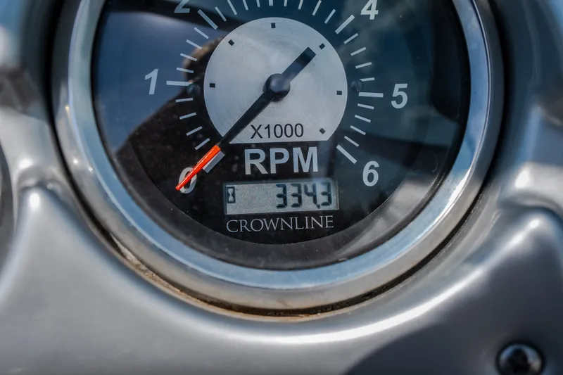 Slide: The Image of Close-up of 2009 Crownline 260 LS RPM gauge displaying 3343 revolutions. - 49
