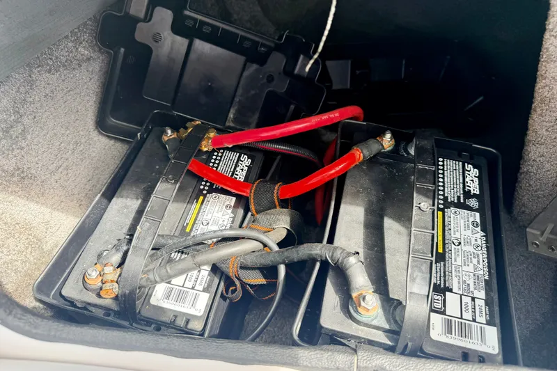 Slide: The Image of Two Super Start marine batteries in a 2007 Moomba Outback V boat. - 47