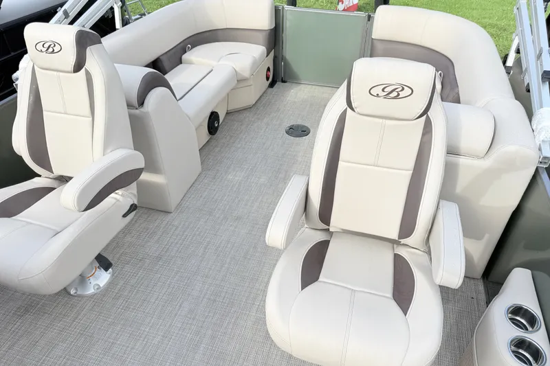 Slide: The Image of Luxurious seating on 2027 Bentley Pontoons Fish 220 FWD CW boat interior. - 9