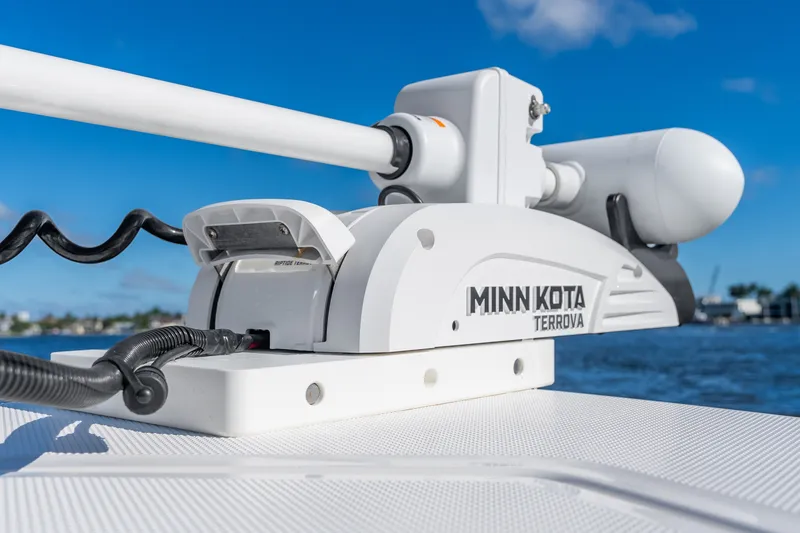 Slide: The Image of Minn Kota Terrova trolling motor on 2020 Everglades 253 Center Console boat. - 36