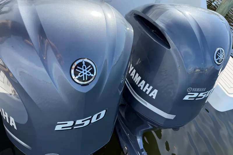 Slide: The Image of Twin Yamaha 250 outboard engines on Jeanneau Cap Camarat 9.0 WA, 2021 model. - 27