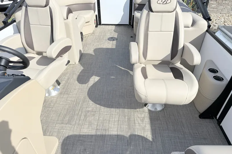 Slide: The Image of Luxurious interior of 2027 Bentley Pontoons Legacy 223 Navigator with plush seating and modern design. - 10