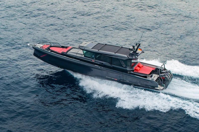 Slide: The Image of Luxury BRABUS 1000 yacht cruising on open water, 2027 model. - 2