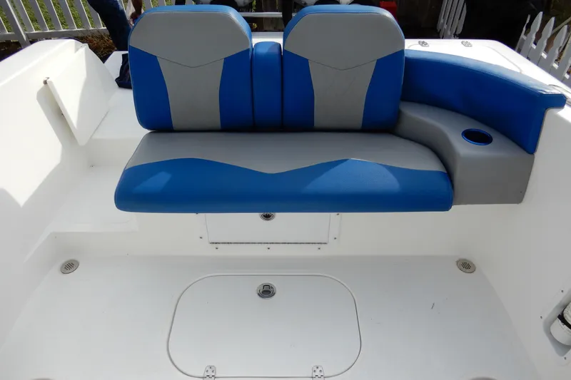 Slide: The Image of Blue and gray seating on 2017 Concept 36' Open Deck boat. - 19