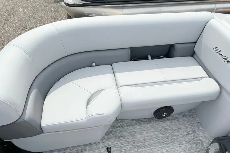 Slide: The Image of Luxurious seating on 2027 Bentley Pontoons Bolt 223, featuring elegant gray upholstery. - 5