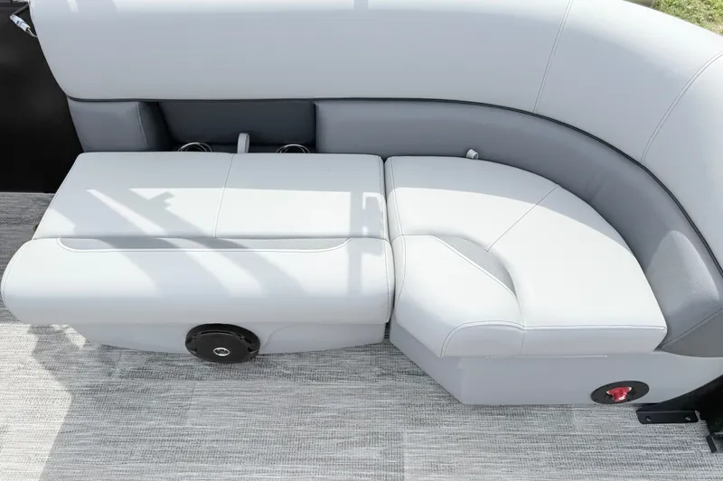 Slide: The Image of 2027 Bentley Pontoons Bolt 223 interior seating with modern, light gray upholstery. - 6