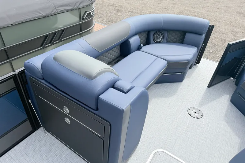 Slide: The Image of Luxurious seating on 2026 South Bay 525UL DC pontoon boat, featuring modern design and comfort. - 17