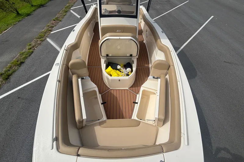 Slide: The Image of 2021 SCOUT 235 XSF FORWARD STORAGE IN COFFIN BOX AND BOW SEATING - ALL COMPARTMENT LIDS HAVE LIFT CYLINDERS TO HOLD OPEN - 20