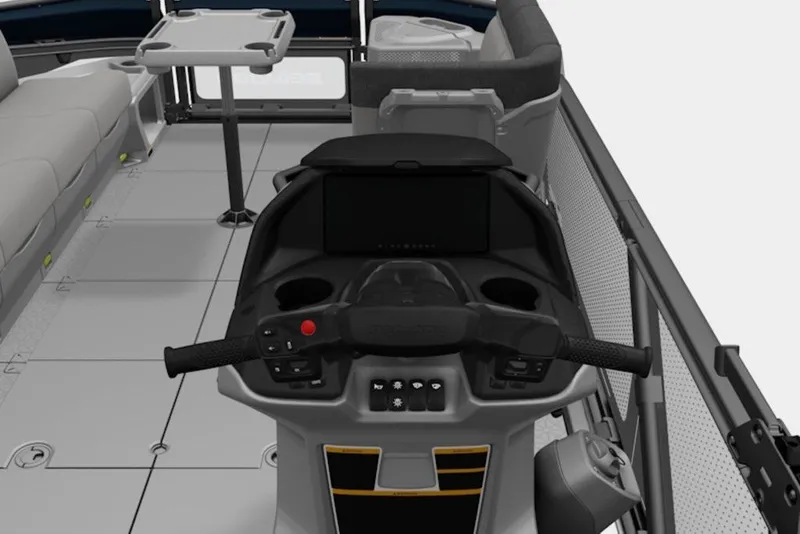 Slide: The Image of 2026 Sea-Doo Switch Cruise 21 interior with steering console and seating area. - 2
