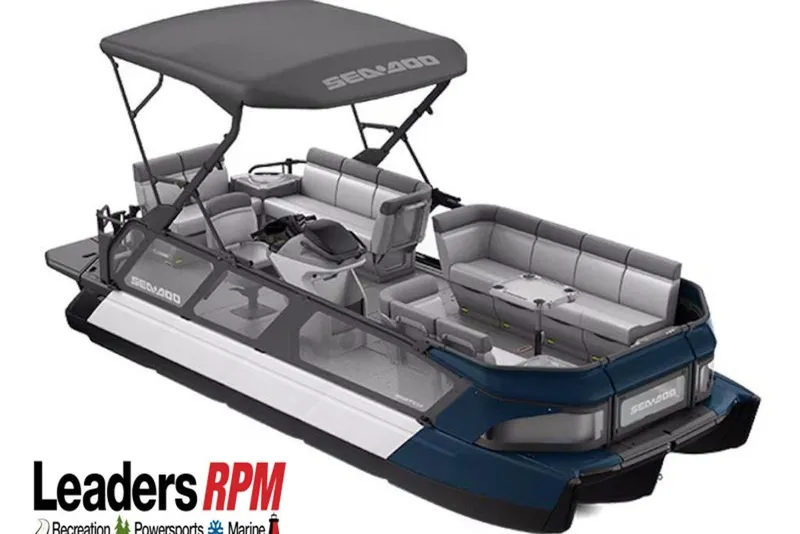 The Image of 2026 Sea-Doo Switch Cruise 21 pontoon boat with canopy and spacious seating. - 1