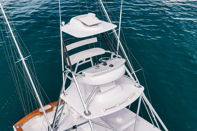 Slide: The Image of 2025 Release Boatworks 46 Express tower view over blue ocean waters. - 28