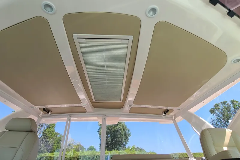 Slide: The Image of Interior view of 2016 Tiara Yachts 3900 Coronet, featuring sleek ceiling design. - 9