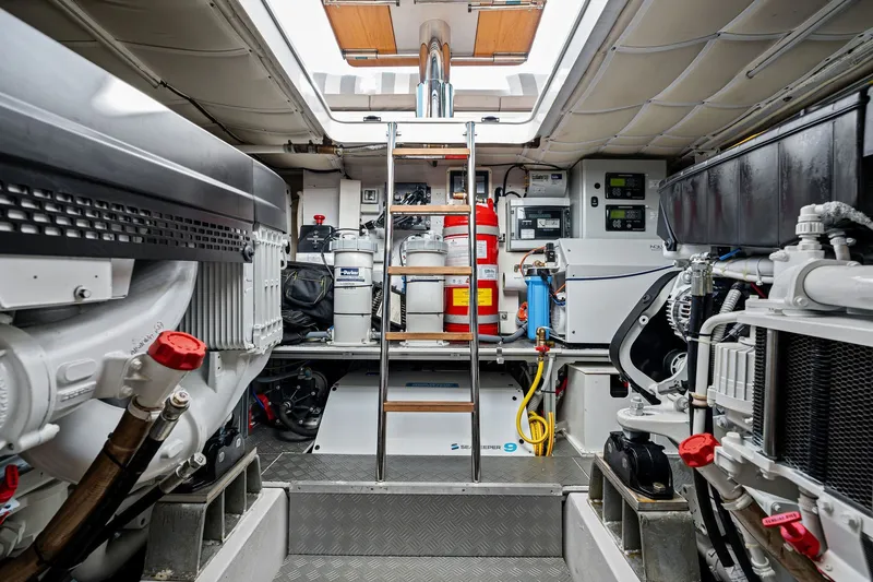 Slide: The Image of Engine room of 2025 Ferretti Yachts 580, featuring advanced equipment and safety systems. - 71