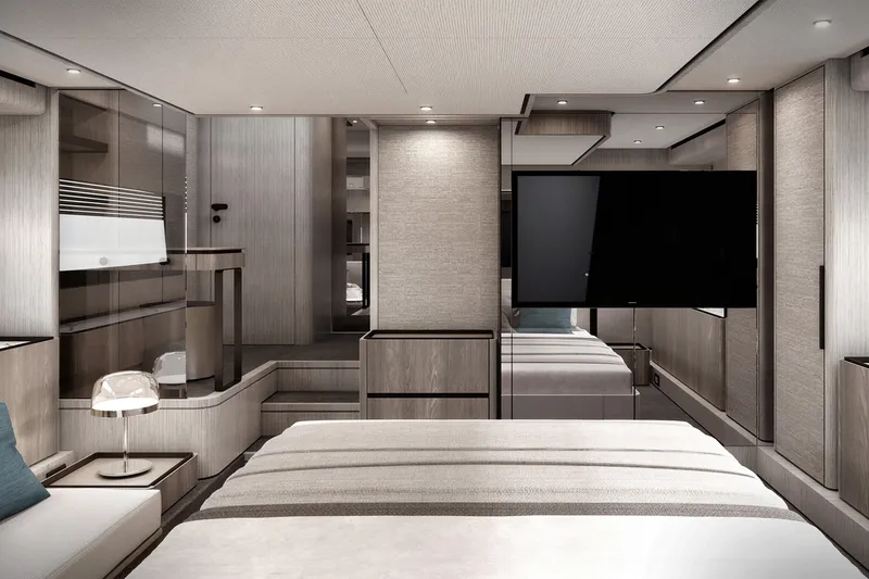 Slide: The Image of Luxurious interior of 2025 Ferretti Yachts 580, featuring modern design and elegant furnishings. - 26