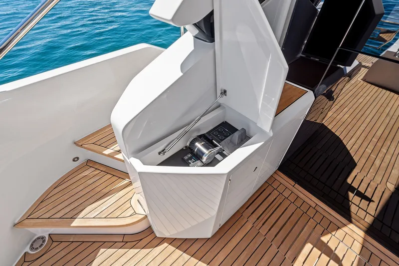 Slide: The Image of Luxurious 2025 Ferretti Yachts 580 deck with sleek design and modern amenities. - 24