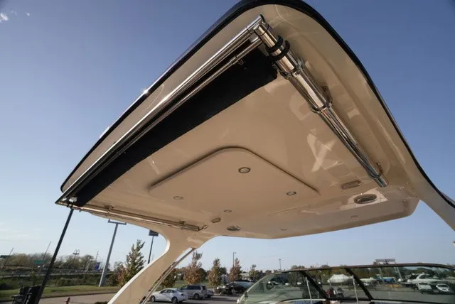 Slide: The Image of The image shows the roof of a 2026 Chris-Craft Launch 35 GT Sterdrive with integrated lights. - 29