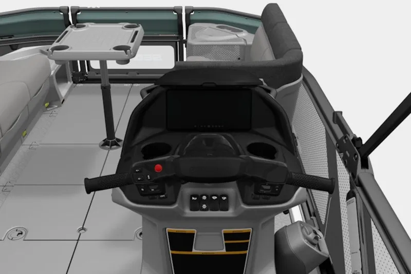 Slide: The Image of Interior view of 2026 Sea-Doo Switch Cruise 18, featuring steering console and seating area. - 8
