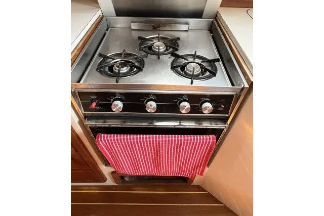 Slide: The Image of Three-burner stove with oven in 1990 Catalina 42 yacht kitchen. - 5