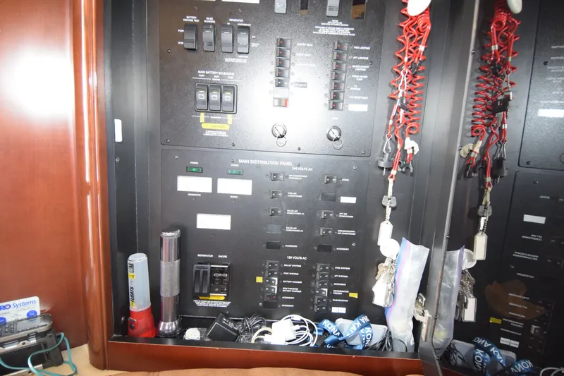 Slide: The Image of Electrical panel of a 2005 Sea Ray 500 Sedan Bridge yacht with keys and flashlights. - 29