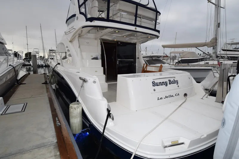 Slide: The Image of 2005 Sea Ray 500 Sedan Bridge yacht docked at marina, named "Sunny Baby," La Jolla, CA. - 42