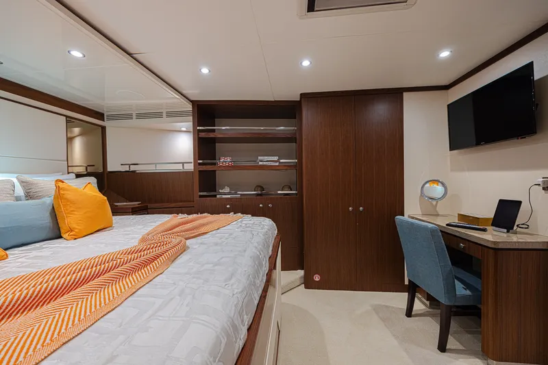 Slide: The Image of Luxurious bedroom interior of 2016 Ocean Alexander 100 Skylounge Megayacht with modern amenities. - 33
