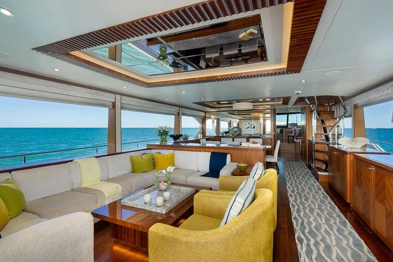 Slide: The Image of Luxurious interior of 2016 Ocean Alexander 100 Skylounge Megayacht with ocean view. - 18