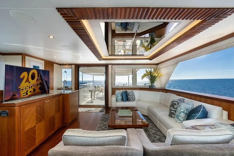 Slide: The Image of Luxurious interior of 2016 Ocean Alexander 100 Skylounge Megayacht with ocean view. - 14