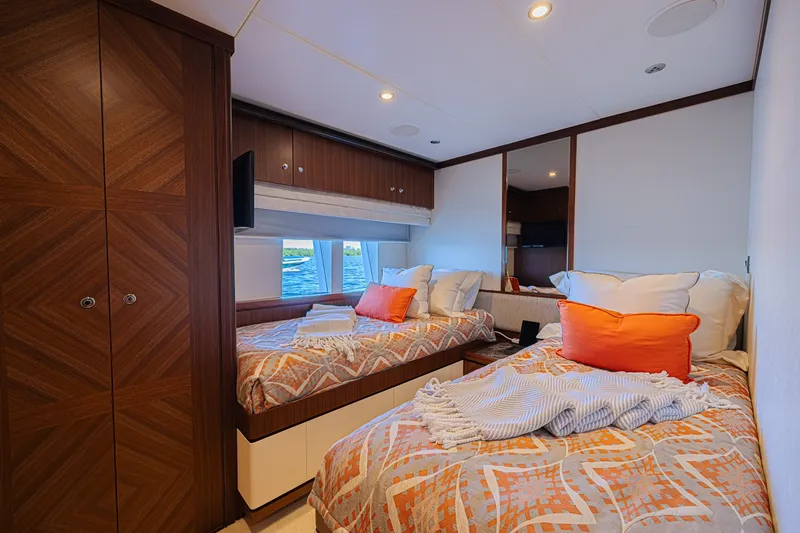 Slide: The Image of Luxurious twin bedroom on 2016 Ocean Alexander 100 Skylounge Megayacht with ocean view. - 37