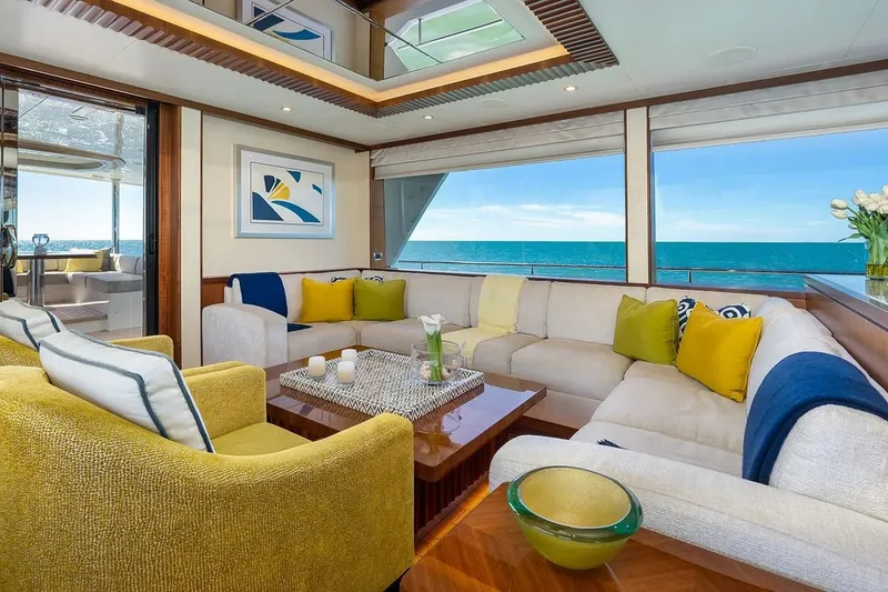 Slide: The Image of Luxurious interior of 2016 Ocean Alexander 100 Skylounge Megayacht with ocean view and elegant decor. - 17